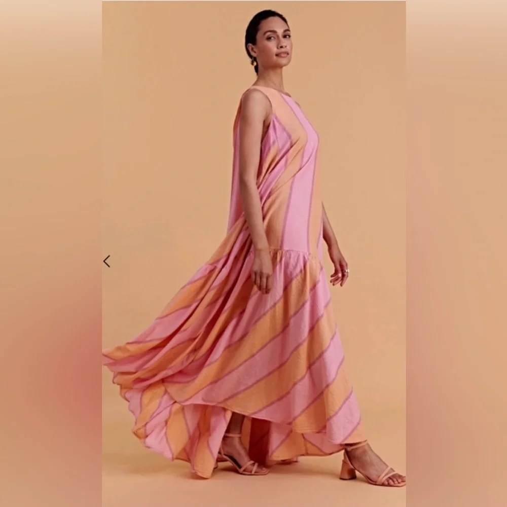 DEVOTON TWINS Maxi OS waistless sleeveless pink and orange sorbet summer dress